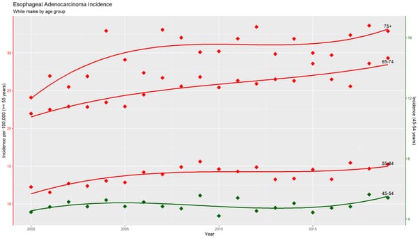 Esophageal adenocarcinoma incidence in younger adults